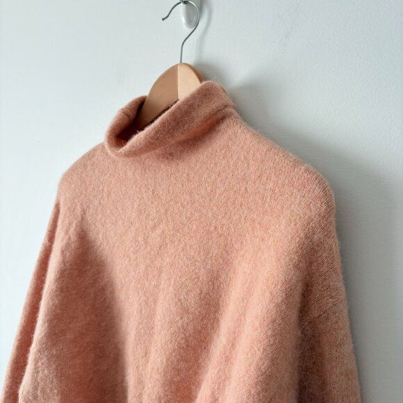 Aritzia Wilfred Lorin Italian Wool Sweater Tie Waist Funnel Neck Nude Pink XS - Picture 6 of 9